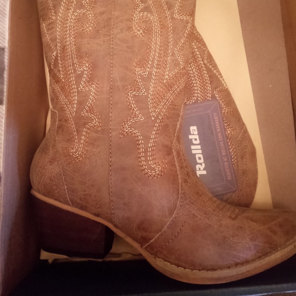 Rollda Cowboy Boots for Women Embroidered Cowgirl Boots Knee-High NWT
